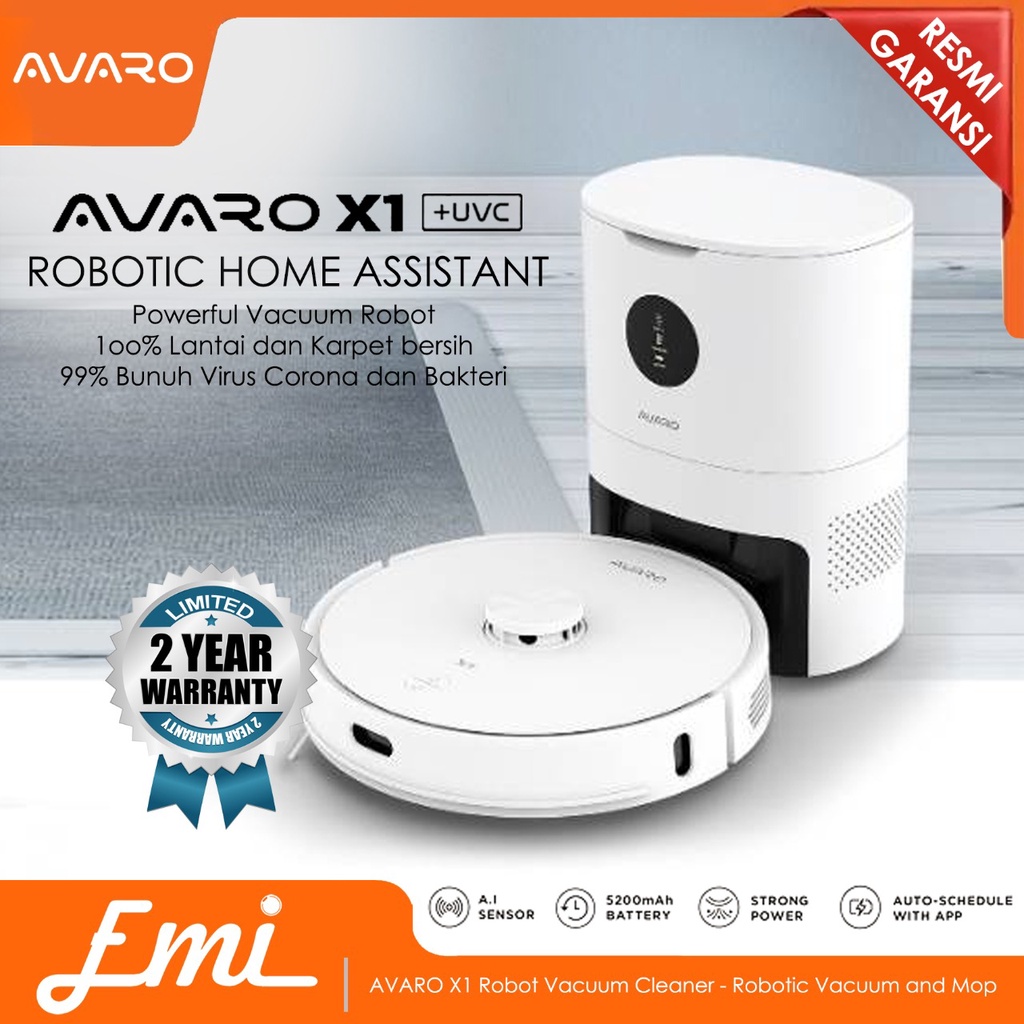 AVARO X1 Robot Vacuum Cleaner Mop Sapu pel Penyedot Debu