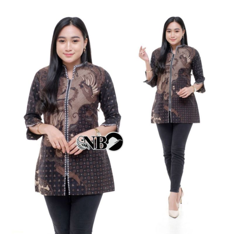 tey-17 Batik wanita ASJ SA HRB026 Kenongo Kemeja Tosca Pendek-Kode11