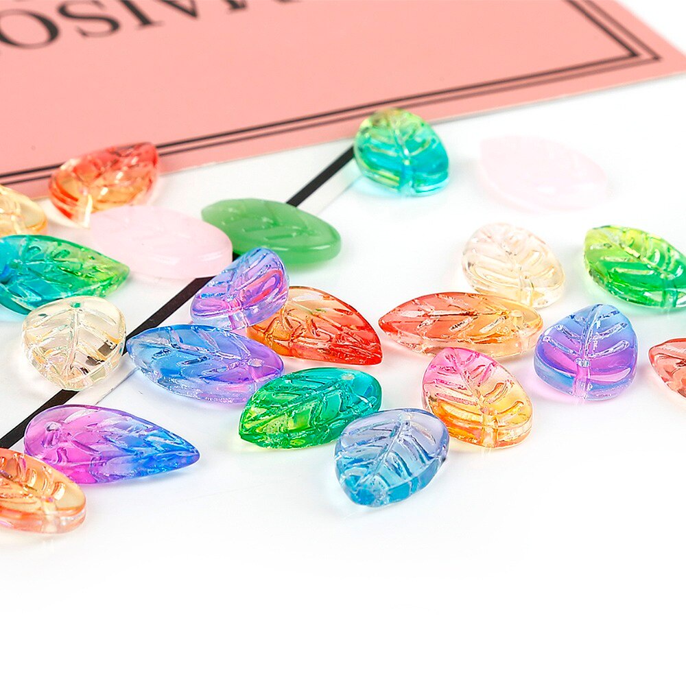 18*11 Handmade Glass Leaf Beads Hole 1.5mm 5 pcs/Lot Leave Glass Beads for Pendant Dangles Earrings Untuk Aksesoris Pembuatan Perhiasan Liontin DIY