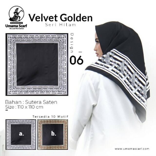 SEGI EMPAT BLACK EDITION. JILBAB UMAMA. KERUDUNG SATIN HITAM GOLD SILVER. HIJAB SQUARE SATEN