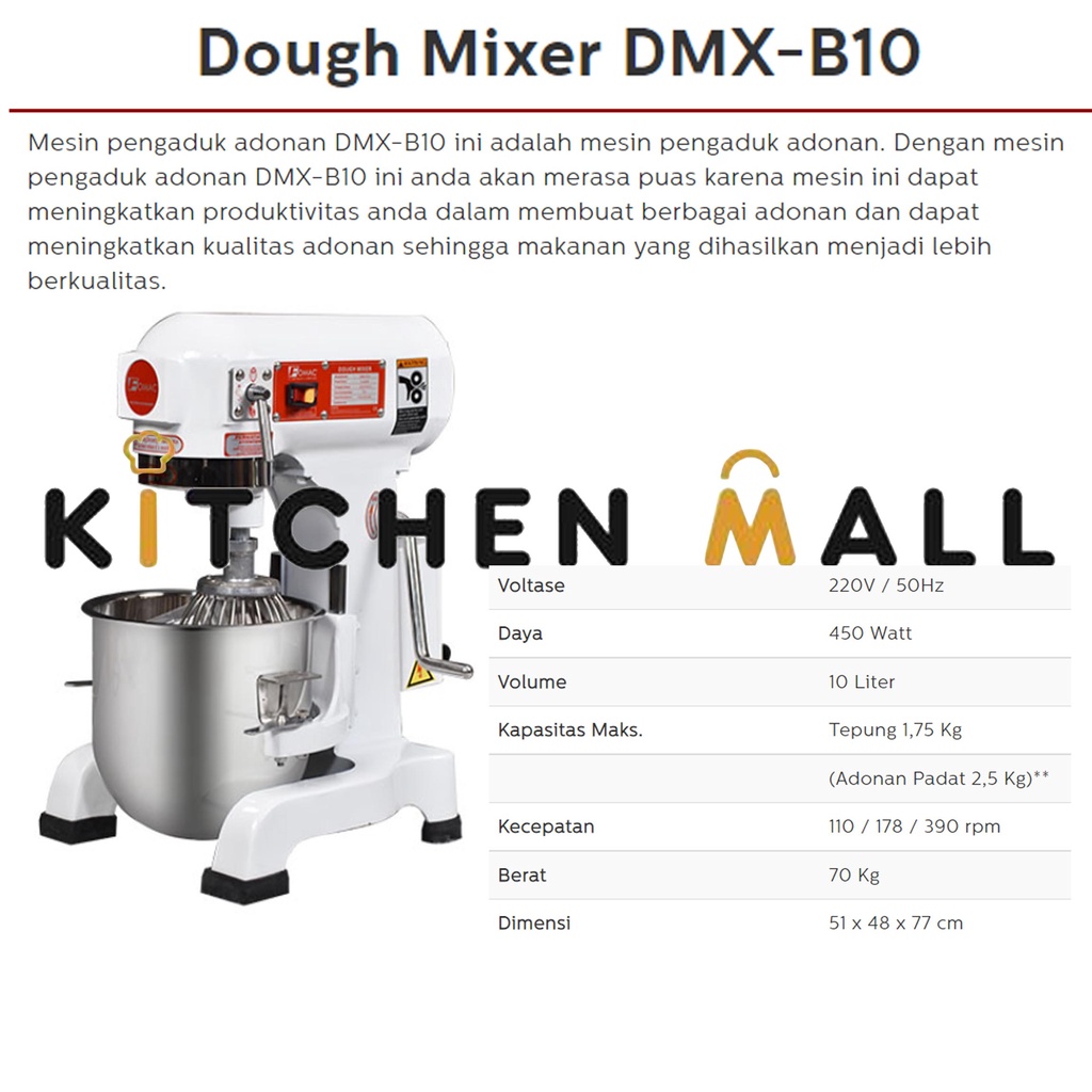 FOMAC DMX-B10 Dough Mixer - Mixer Roti & Mixer Kue - Mixer Adonan