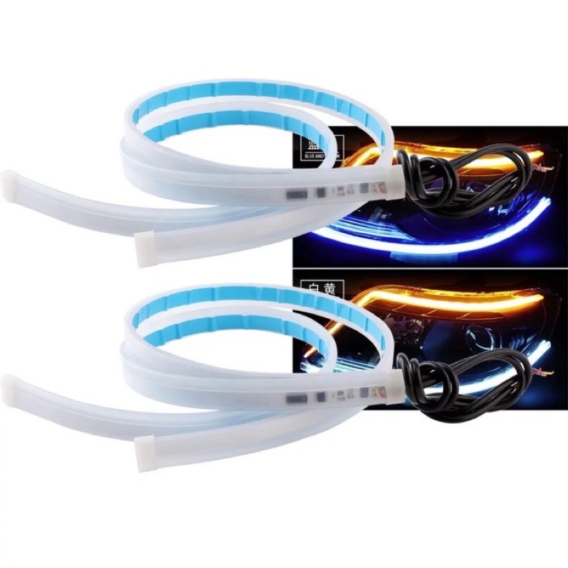[2 PCS] Lampu LED Alis DRL Roll Up Sein Running Fleksibel Tahan Air Dual Color