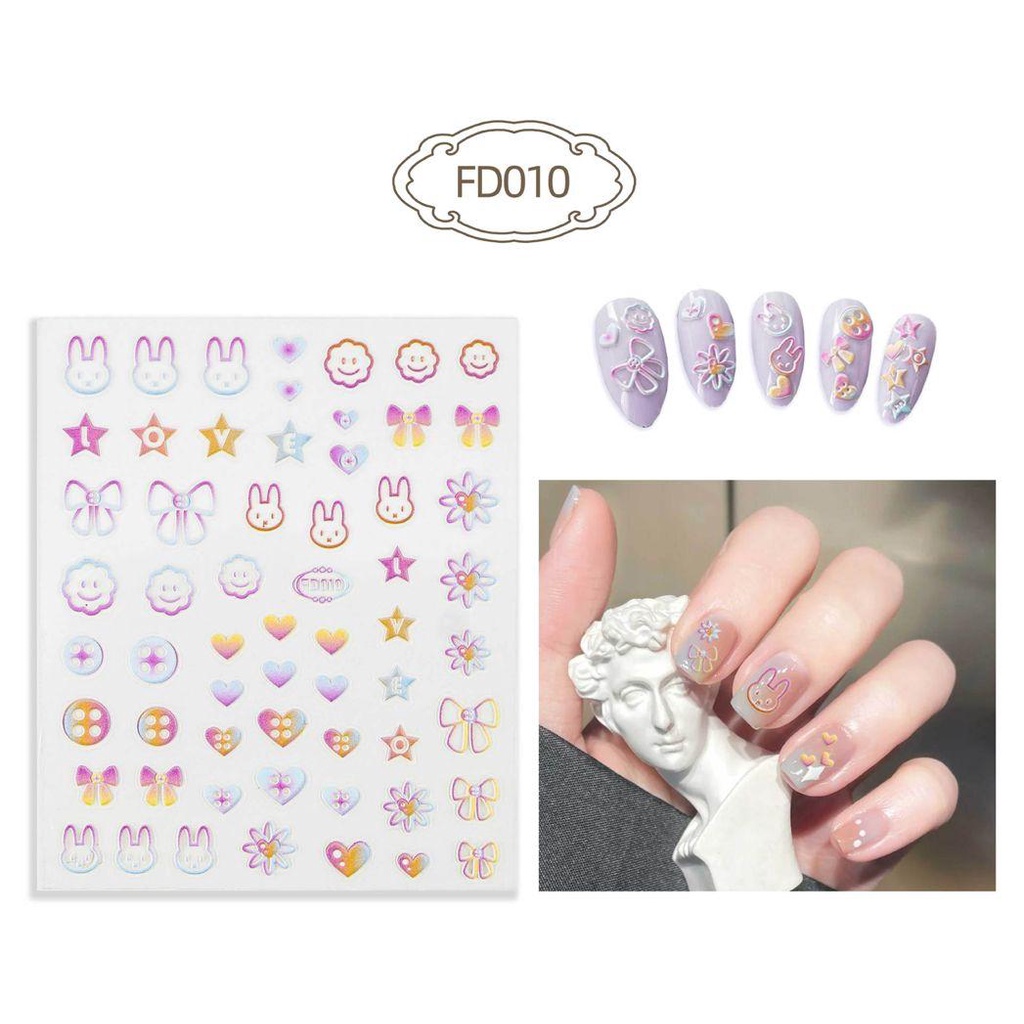 Mxbeauty 5D Timbul Stiker Kuku Hewan Panda Cookie Wanita Bebek DIY Manicure Aksesoris Nail Decals