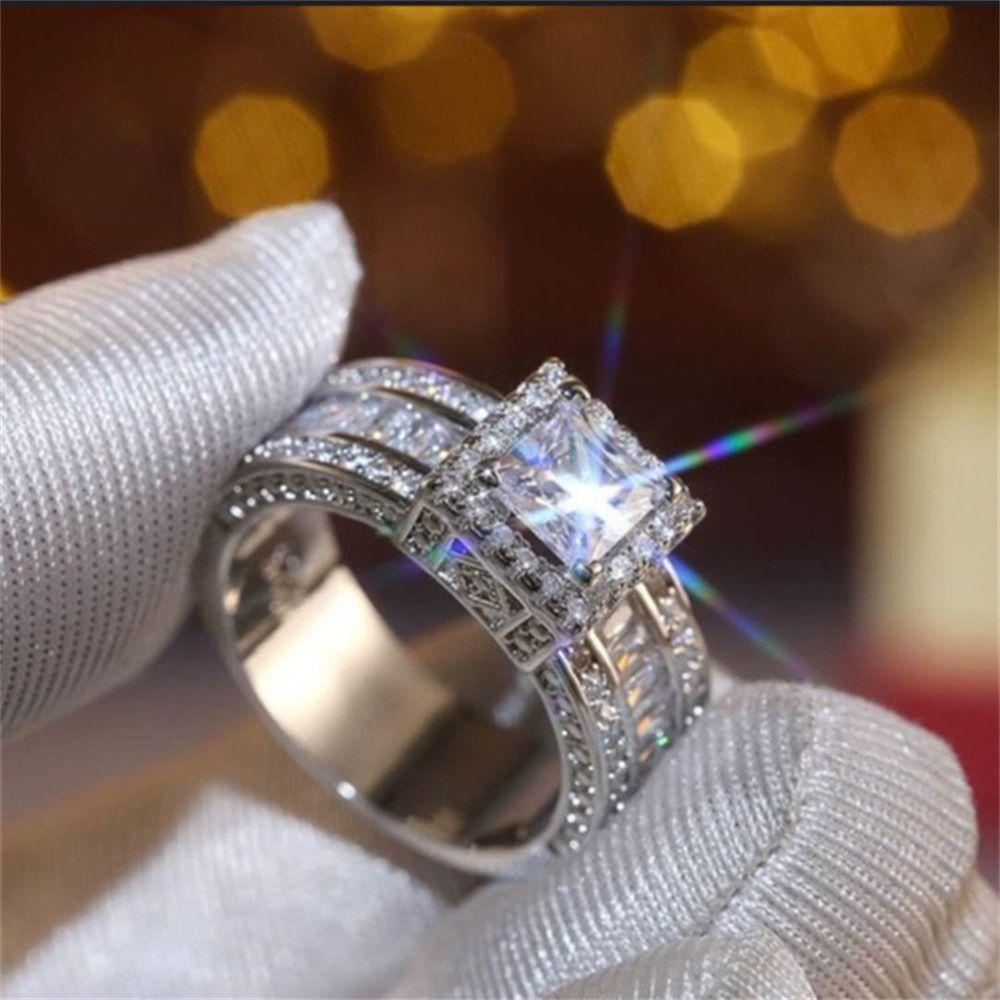 Cincin Nanas Wanita Handmade Ukir Kotak Zirkon Zircon Batu Rings