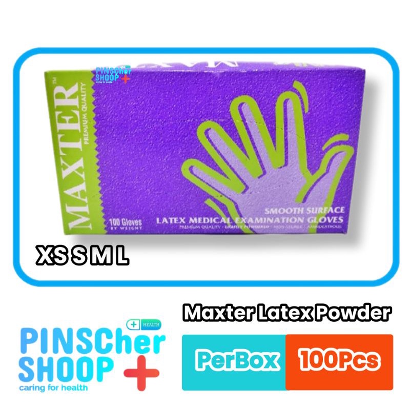 MAXTER SARUNG TANGAN LATEX MEDIS POWDER HANDSCOON LATEX BEDAK BOX 100 PCS XS/S/M/L