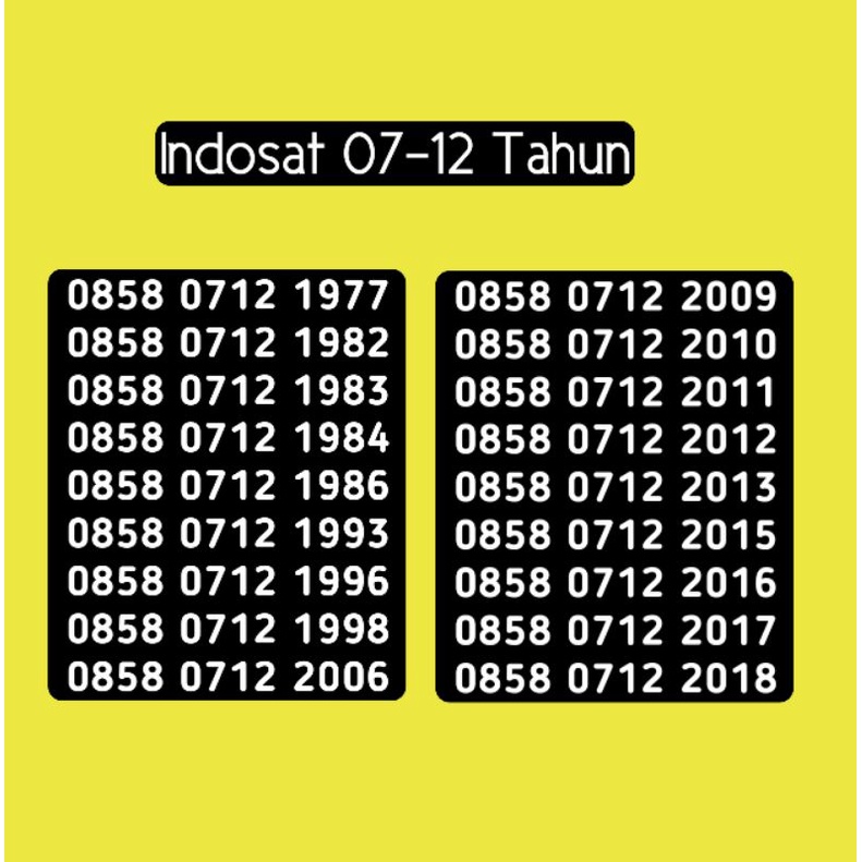 Kartu Perdana Nomor Cantik Im3 07 12 DESEMBER 0712 TAHUN Lahir 4G LTE 1977 1982 1983 1984 1986 1993 
