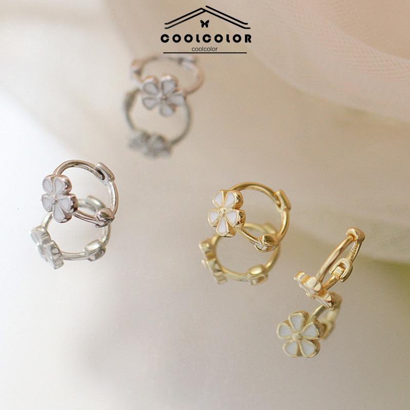 COD 1 Sepasang S925 Silver Retro Daisy Earrings Anting Hoop Sederhana Desain Niche Gesper Telinga- cl