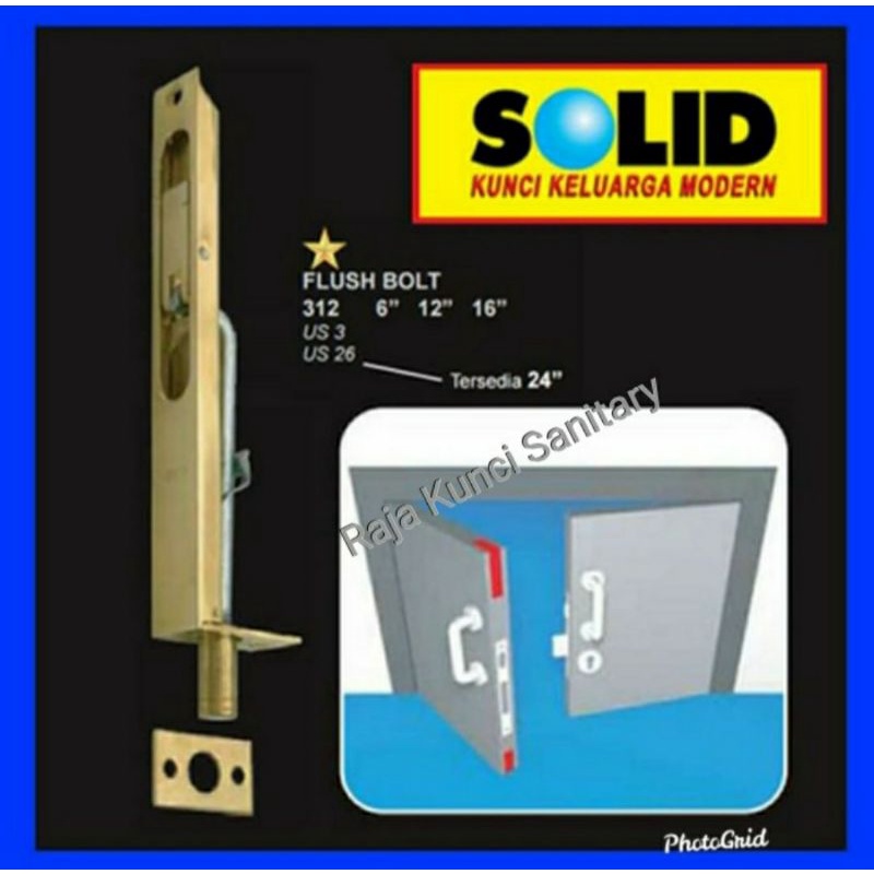 Flush Bolt Solid 312- 6&quot;+12&quot;US 26 Kuningan Chrome/Grendel Tanam Solid/Slot Tanam