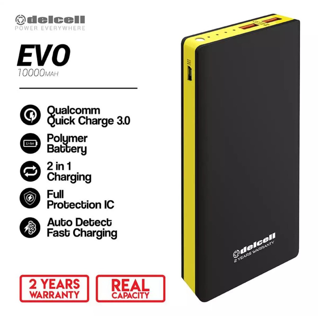 Powerbank QC 3.0 Delcell Evo 10000 mah Original Delcell Evo 10000mah Quick Charge Garansi Resmi 2 th