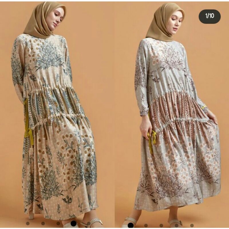 Satin doff original motif sada dress Ria Miranda