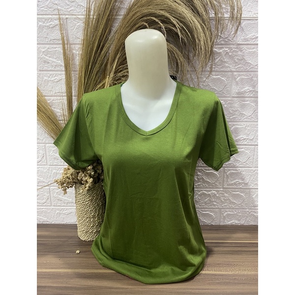 Kaos Wanita V neck Polos pendek L XL XXL Kaos Polos Pendek Wanita-Pendek-Army