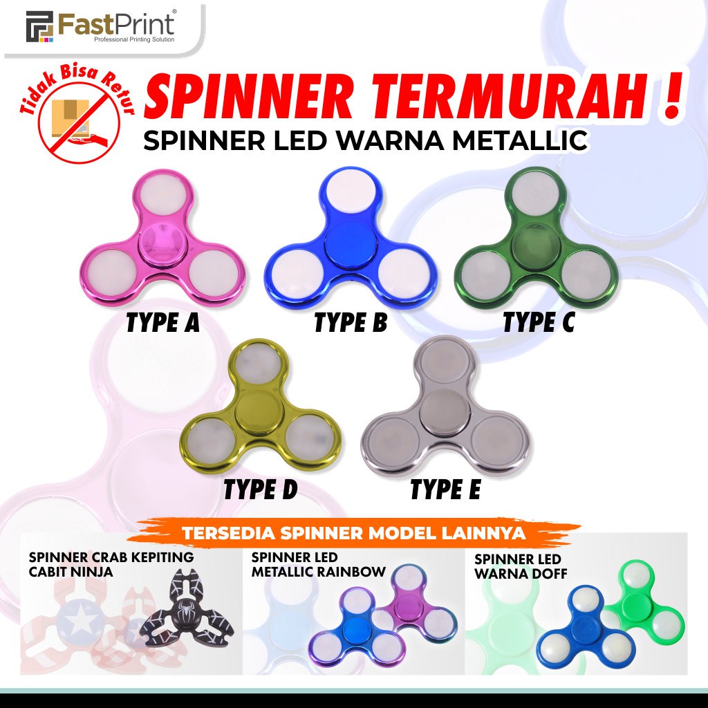 Spinner toys Fidget Spinner Hand Spiner Warna LED Lampu Disco EDC Atas Bawah Premium Ball Bearing