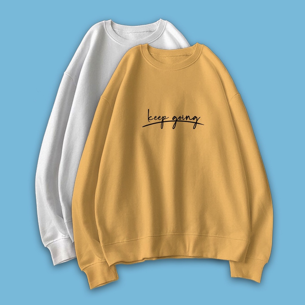 SWEATER WANITA KEEP GOING / PAKAIAN WANITA ALA KOREA / CREWNECK WANITA FLEECE TEBAL LEMBUT TERBARU'