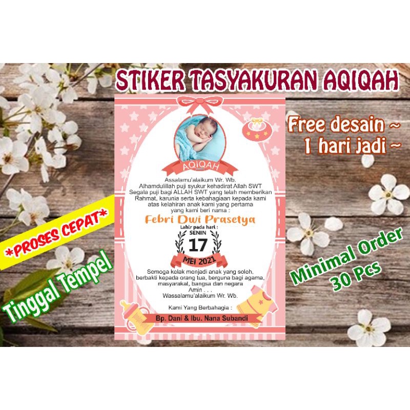 

Stiker aqiqah bayi|Stiker tasyakuran aqiqah nasi kotak|Kartu aqiqah