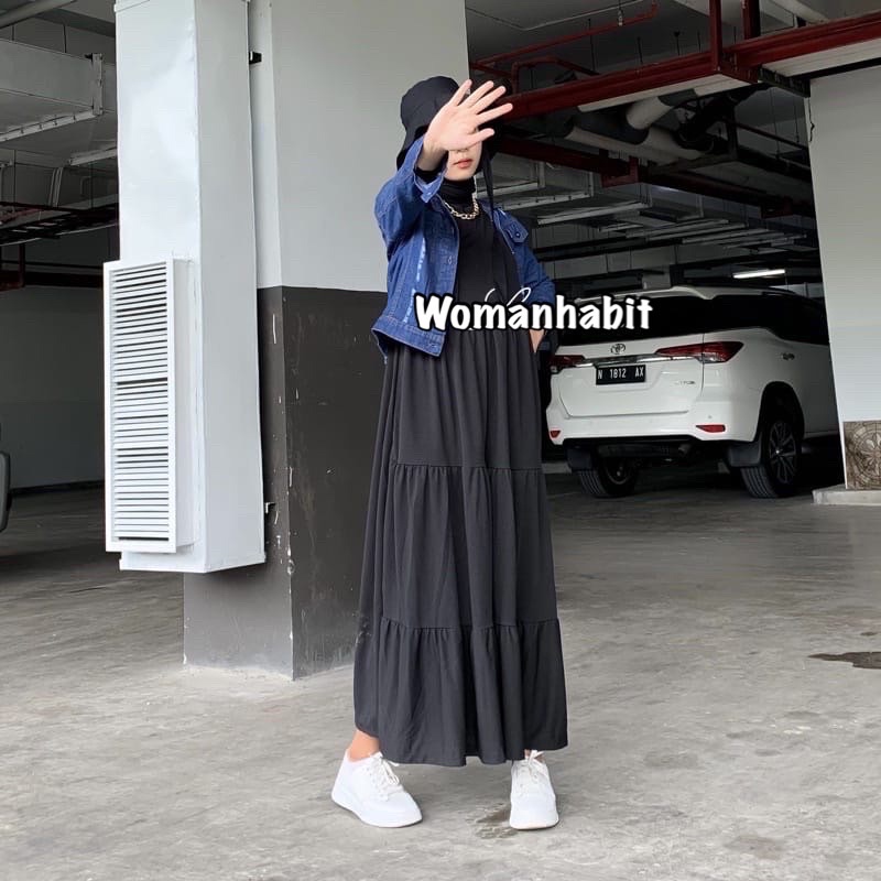 Long Dress Inner Dress / Dress Katun Jersy SUSUN POLOS TANPA LENGAN COD