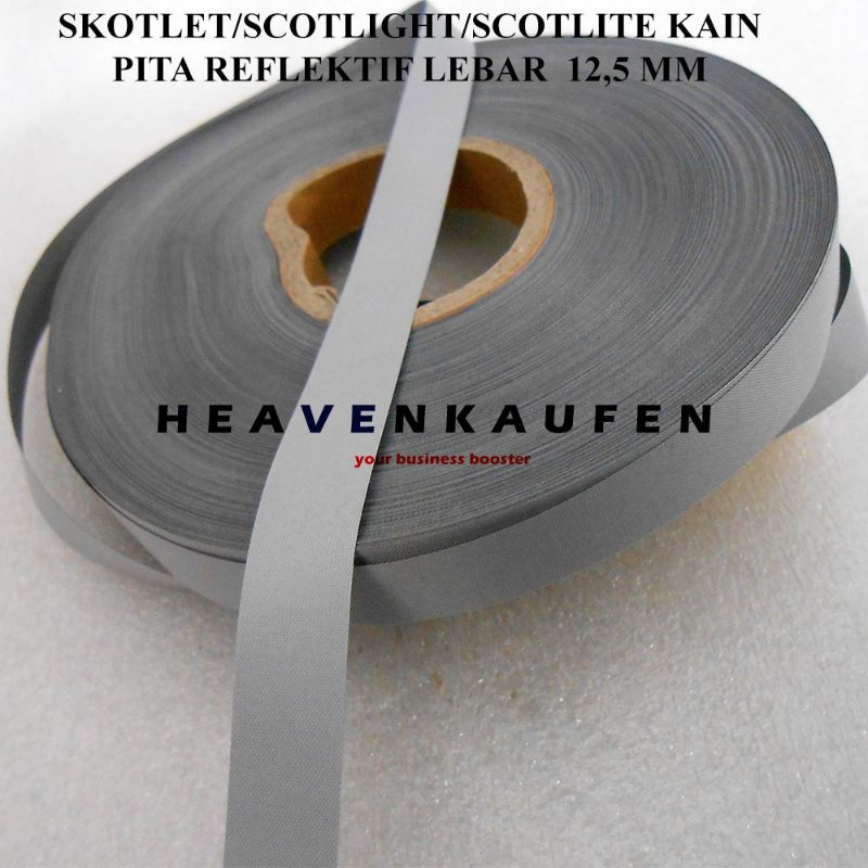Pita Skotlet Lebar 1,25 cm grade A Meteran abu silver polos Kain Jaket baju rompi safety Scotlite Sc