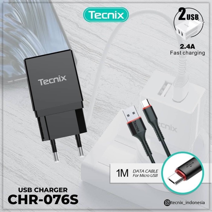 Chager TECNIX CHR-076S Travel Adaptor 2USB Batok Charger Tecnix CHR-076s