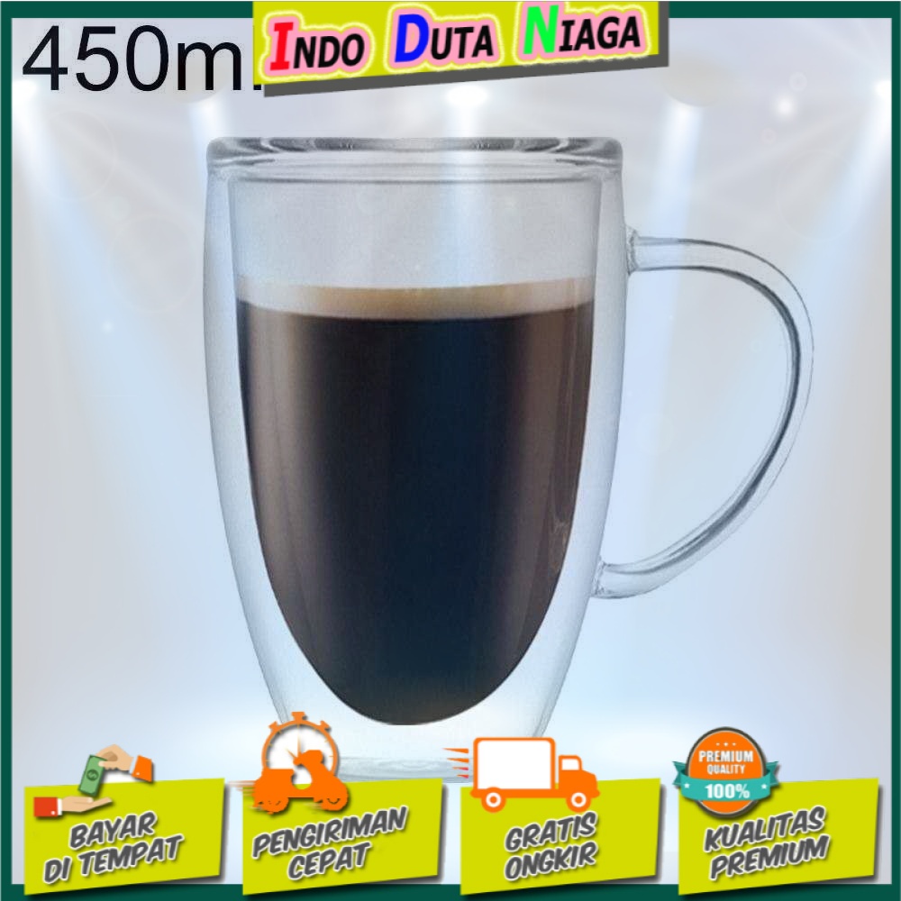 One Two Cups Cangkir Kopi Anti Panas Double-Wall Round 450ml Handle