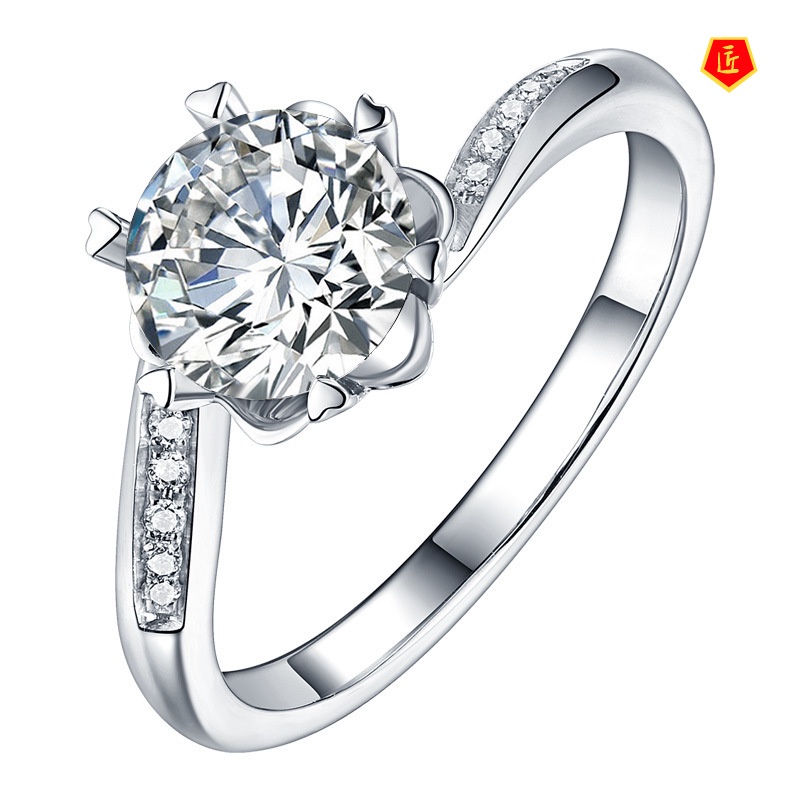 [Ready Stock]Classic Six-Claw Flower 2 Karat Moissanite Ring Female