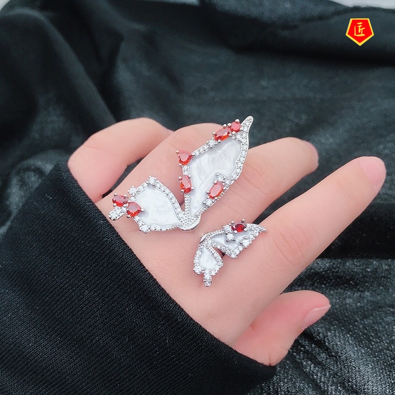 [Ready Stock]White Shell Gemstone Butterfly Ring Exquisite Romantic