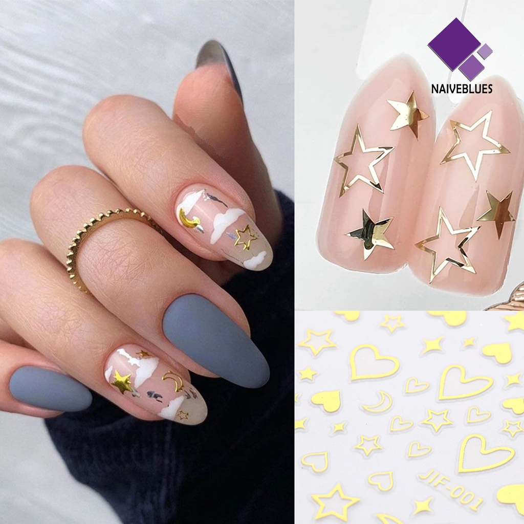 Naiveblue &gt; Stiker Kuku Motif Hati / Bintang / Bulan Untuk Dekorasi Nail Art / Manicure