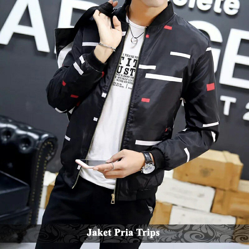 jaket pria bomber tanpa hoodie sleting cowo keren jkt trips