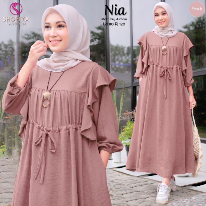 Nia Midi Dress Nia Gamis Terbaru Gamis Tali Pinggang By Shofiya