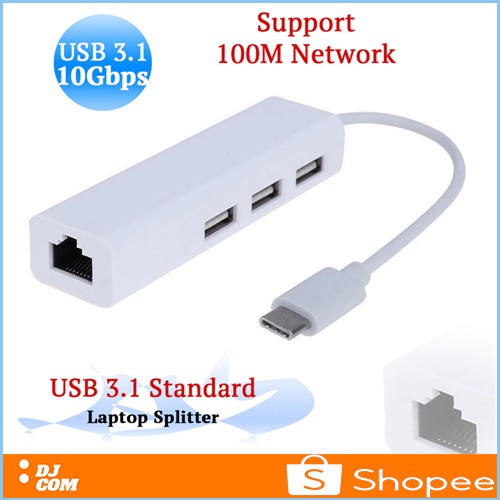 Kabel USB Type C To RJ45 Ethernet Lan 10Gbps USB Hub 3 Port Macbook