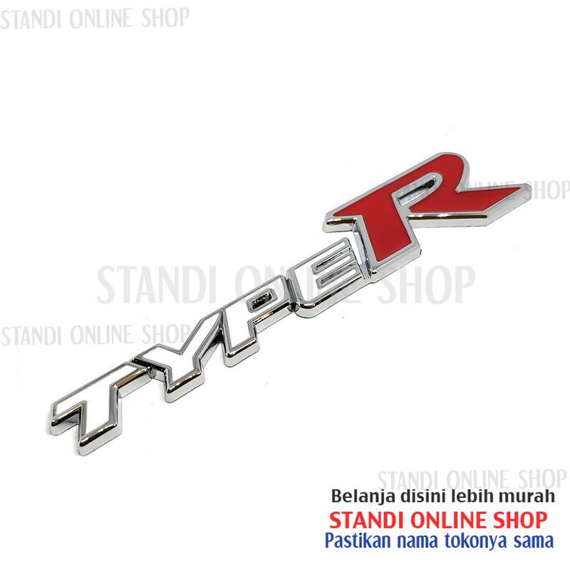 Emblem Mobil Belakang 3D Logo Sticker Honda Type R Aluminium Putih