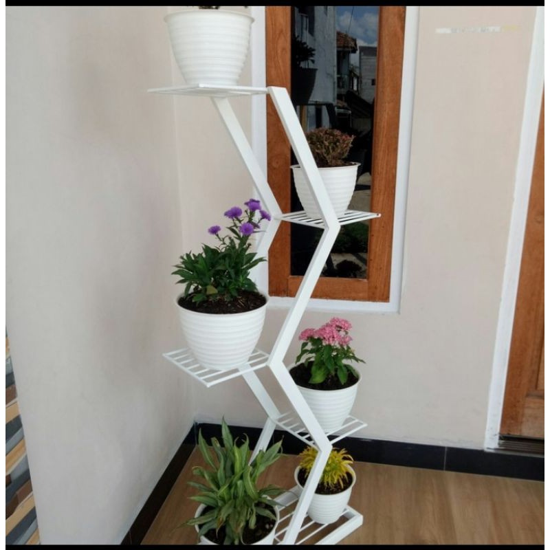 Rak Pot Tanaman Hias Besi Holo zig zag - Rak Bunga Besi jig jag unik