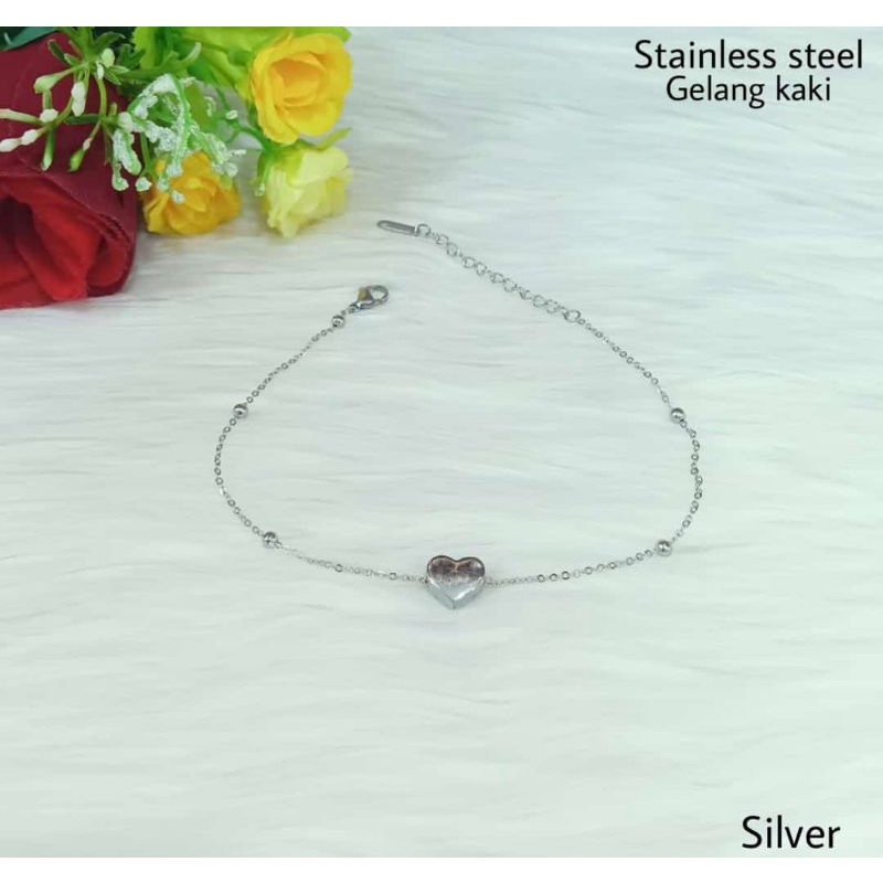 gelang kaki titanium silver motif love titanium silver anti karat