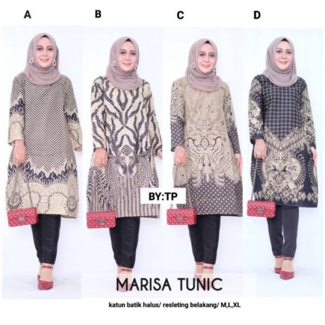 ADA JUMBO Batik Wanita Modern Marisa Tunic Katun Resleting Seragam Motif Premium Exclusive