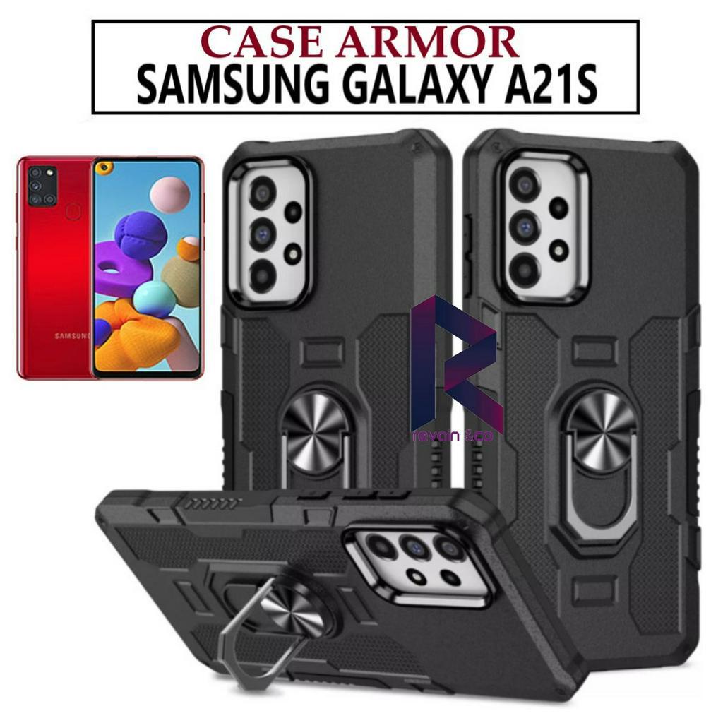 Case Armor SAMSUNG A21S Iring Cincin Magnetic Kesing Hp Protect kamera Premium Hard Case Standing Robot Pelindung Kamera