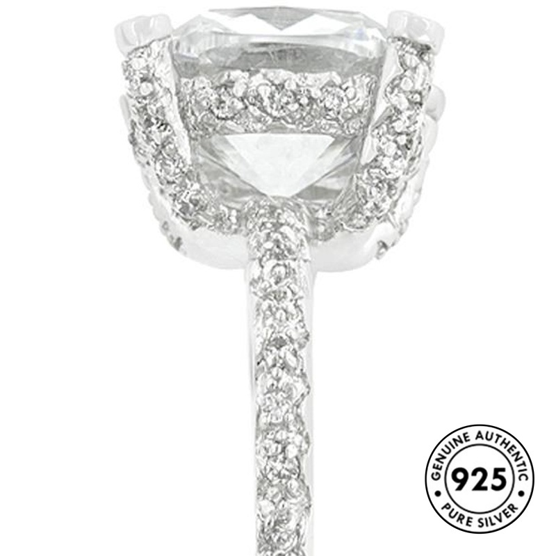 Cincin Sterling Silver 925 Hias Berlian Gaya Mewah / Elegan Untuk Wanita