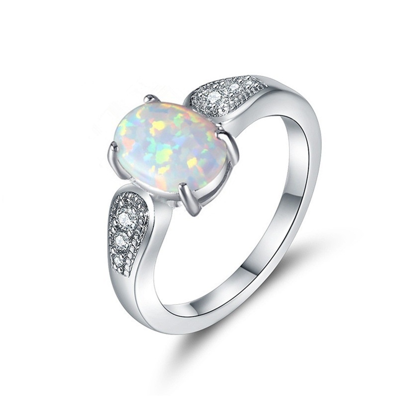 New Fashion Simple Oval Opal Diamond Engagement Ring