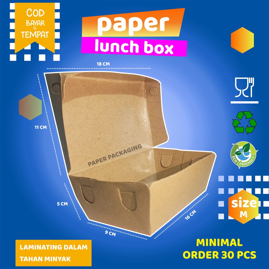 Jual lunch box paper / kotak makanan / paper lunch box size m bahan
