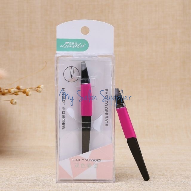 Pinset Stainless Hitam Karet Pink A0194 Alis Mata / Eyebrow Tweezers