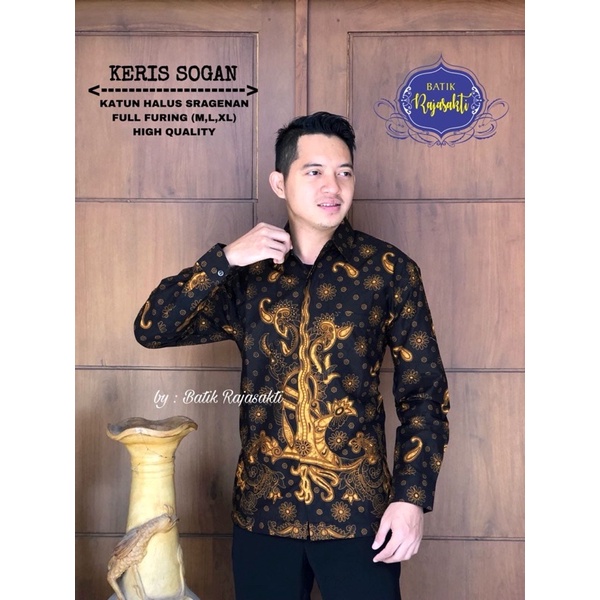 KERIS SOGAN Kemeja Batik Pria Solo Asli Lengan Panjang Katun Halus FULL FURING PREMIUM Mewah Atasan 