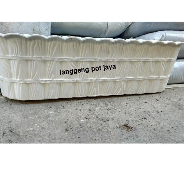 ✼ Pot plastik panjang putih motif KAYU ukuran 60cm ☚