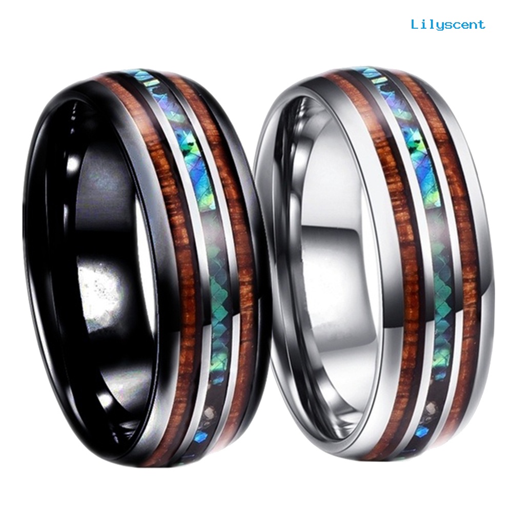 Cincin Kayu Abalone Shell Bahan Titanium Steel Untuk Unisex