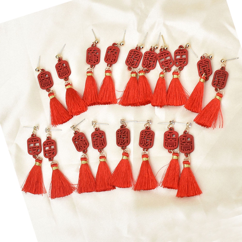 Anting Rumbai Panjang Warna Merah Gaya China Untuk Wanita