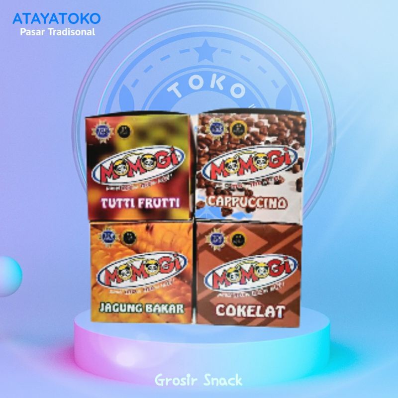(BOX) Momogi Jagung Bakar / Cokelat / Tutti Fruity (20pcs x 6gram) grosir toko snack