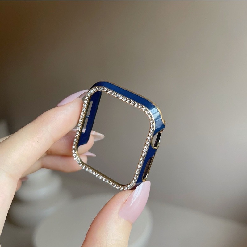 Diamond Case Untuk Apple watch 45mm 41mm 40mm 42mm 38mm Aksesoris Bling Bumper Pelindung Cover iWatch Series7 6 SE 5 4 3 2 1