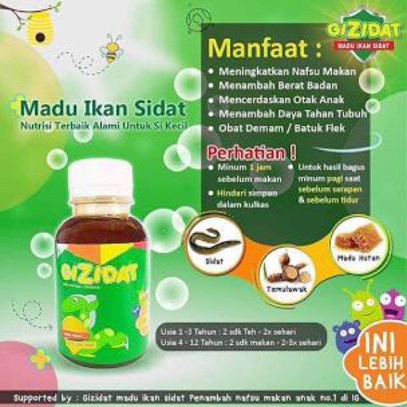 GIZIDAT Original - Suplemen 3x Penambah Nafsu Makan Anak - Madu Gemuk Badan 100% Penggemuk Herbal