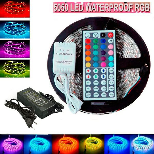 Lampu Led Strip RGB /Led 5050 ip 65 Mata Besar Lampu Roll Led Strip Rgb Set Adaptor,remote,rgbcontrl