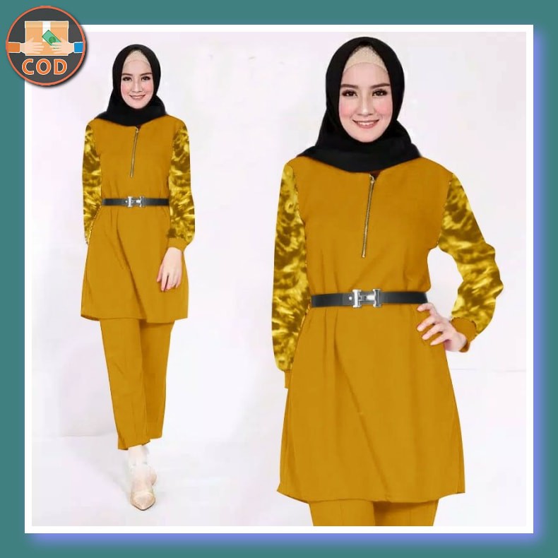 Kl Ferro Setelan 2In1 Wanita Set Cewek Fashion Terbaru All Size M BY976 Set Melati Mustard [Setelan