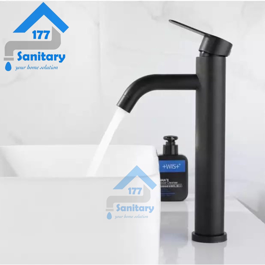 Kran wastafel dingin Stainless TINGGI HITAM 40A-Keran air black cuci tangan dingin basin faucet minimalis body besar jumbo gede