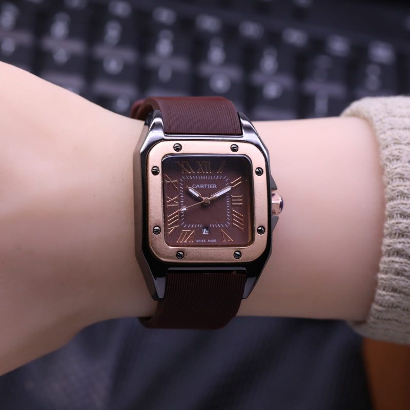 COD JAM TANGAN WANITA CARTIER POLOS TALI KARET RUBBER TANGGAL AKTIF DIAMETER 3.5 CM