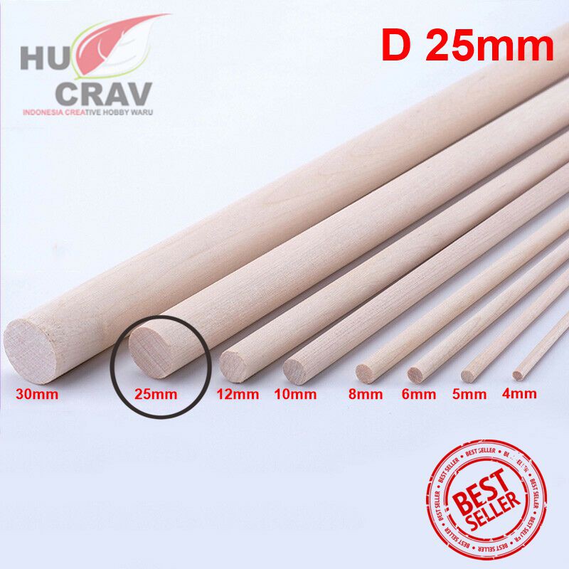 

DOWEL BULAT Kayu Balsa Diameter 25mm Stick Panjang 50cm & 100cm