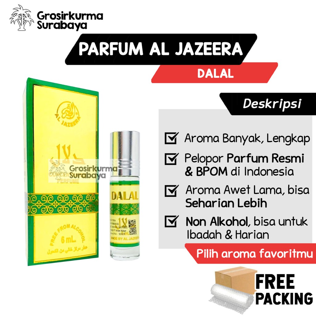 Parfum Al Jazeera DALAL Terdaftar BPOM Varian Non Alkohol 6ml Roll on Minyak Wangi Unisex Arab